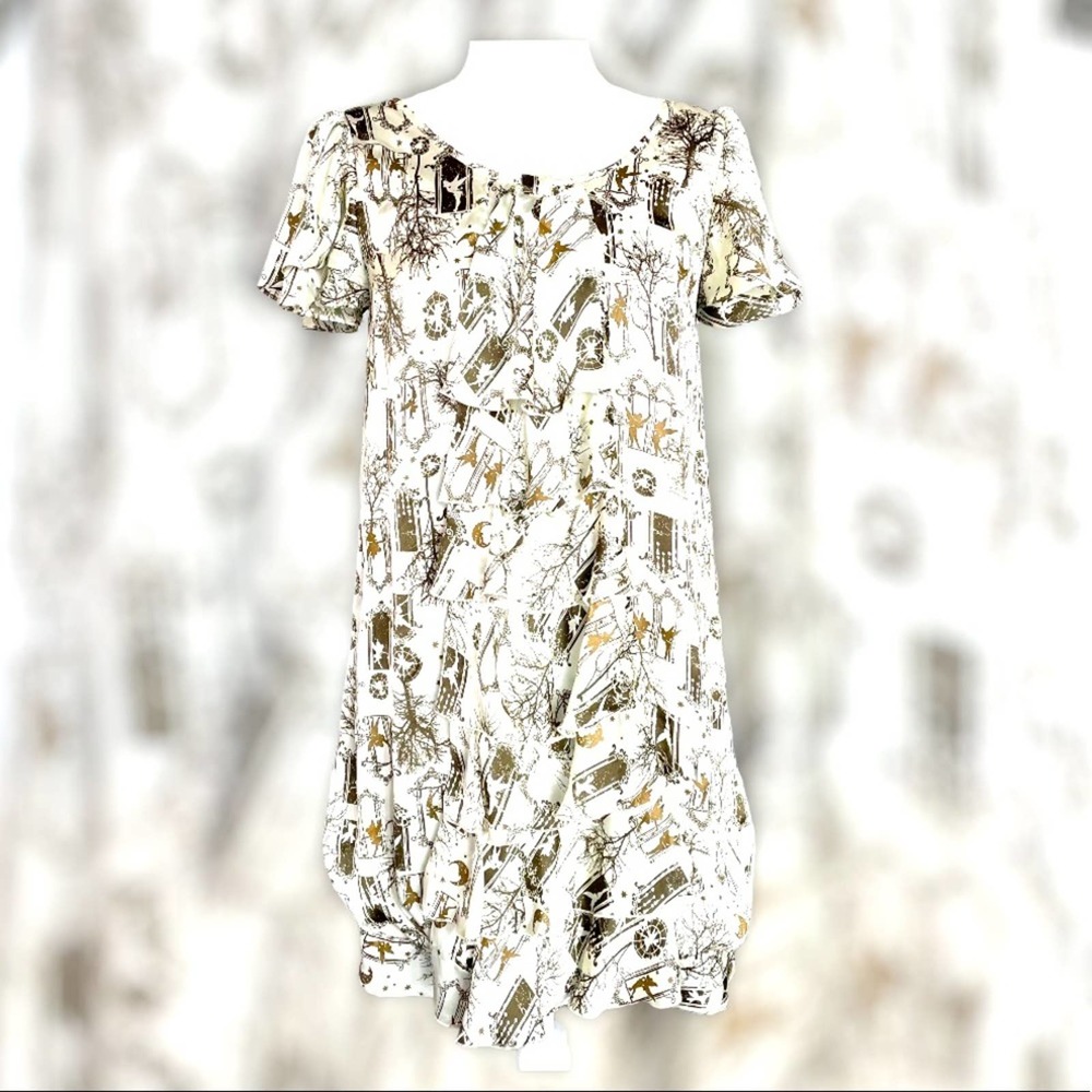 Disney TINKERBELL DRESS!! SILK LOOK CREAM/GREEN S